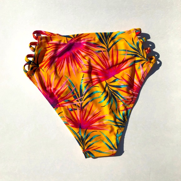 Orange Floral High-Cut Strappy Bikini Bottoms - Picture 3 of 3